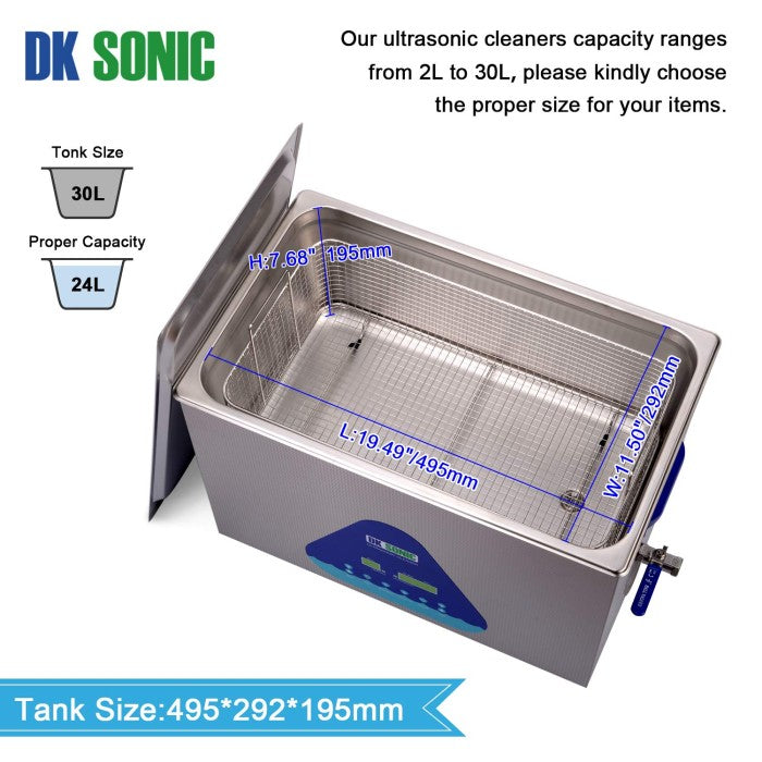 DK SONIC dual frequency digital ultrasonic cleaner with heater 30 Lt