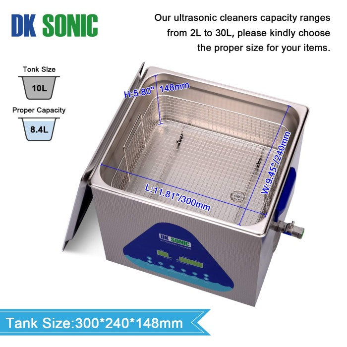 DK SONIC dual frequency digital ultrasonic cleaner with heater 10 Lt