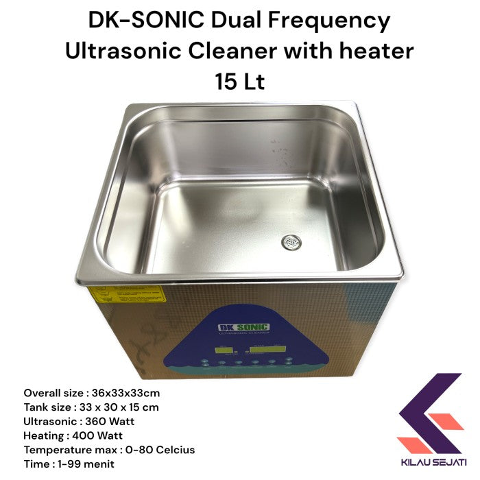 DK SONIC dual frequency digital ultrasonic cleaner with heater 15 Lt