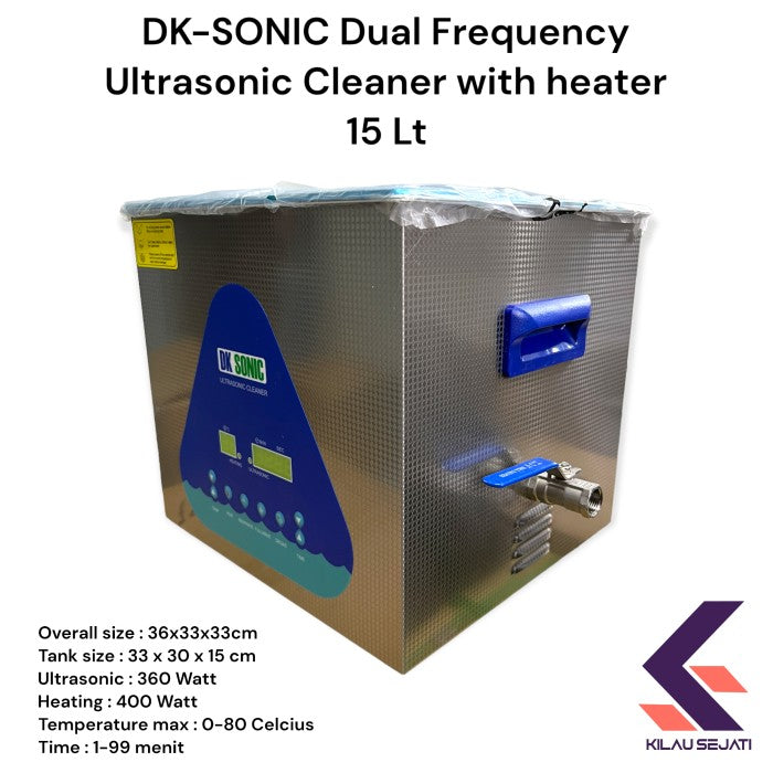 DK SONIC dual frequency digital ultrasonic cleaner with heater 15 Lt