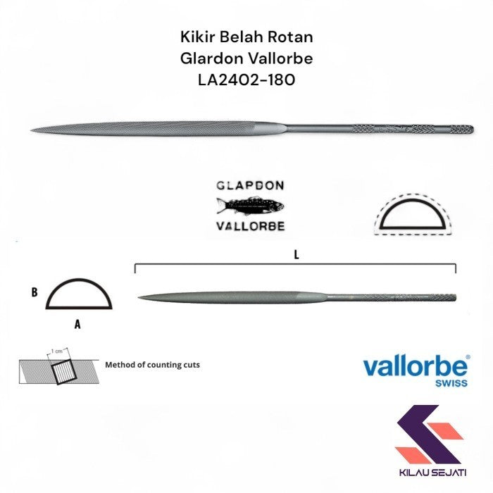 Kikir Belah Rotan Halus Glardon Vallorbe Half Round Needle File 180 mm Cut 4