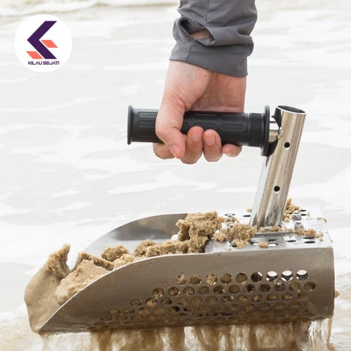 Sekop Pasir Plus Ayakan Untuk Menambang Emas, Sand Scoop for Metal Detecting, Metal Detector Scoop, Stainless Steel Sand Sifter Shovel, Fast Sifter Shovel for Underwater Treasure Hunting