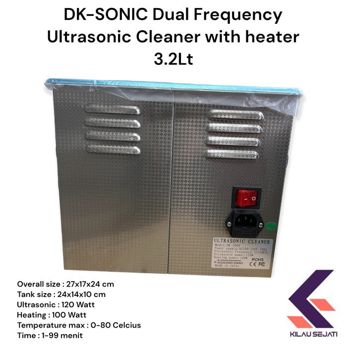 DK SONIC mesin pembersih ultrasonik dual getaran dengan pemanas 3.2 Lt