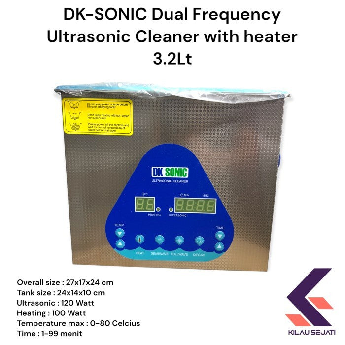 DK SONIC mesin pembersih ultrasonik dual getaran dengan pemanas 3.2 Lt