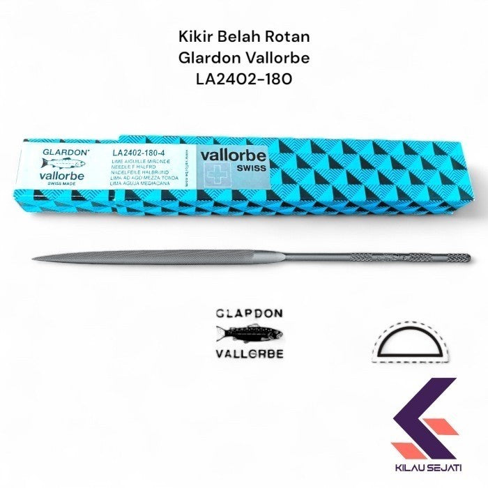 Kikir Belah Rotan Halus Glardon Vallorbe Half Round Needle File 180 mm Cut 4
