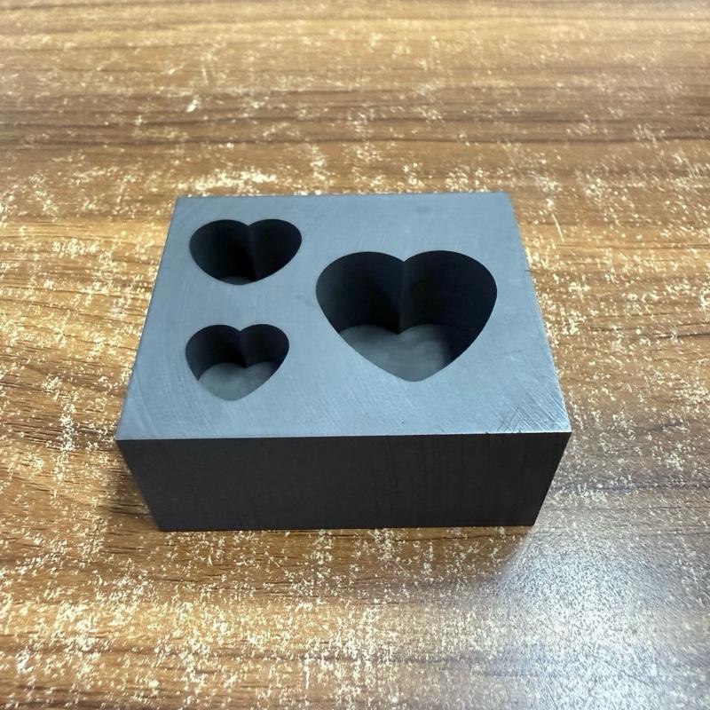 Cetakan Ingot Graphite 3 Lubang Model Hati untuk Emas dan Perak
