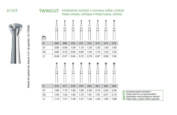 Bor Mangkok Twin Cut Busch Fig. 411CT Size 008 - 012 Made in Germany