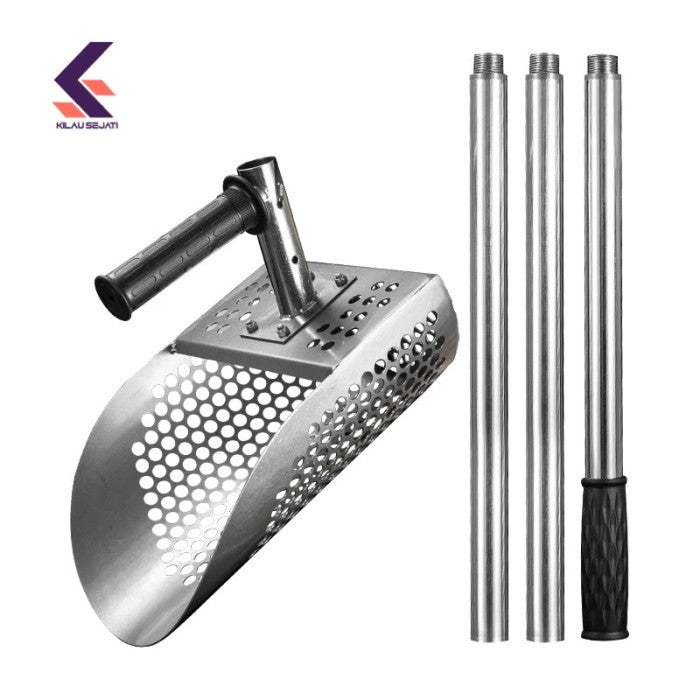 Sekop Pasir Plus Ayakan Untuk Menambang Emas, Sand Scoop for Metal Detecting, Metal Detector Scoop, Stainless Steel Sand Sifter Shovel, Fast Sifter Shovel for Underwater Treasure Hunting