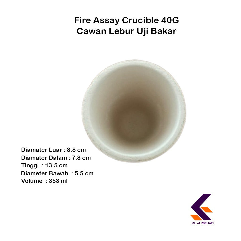 Fire Assay Crucible 40G Cawan Lebur Uji Bakar 353 ml