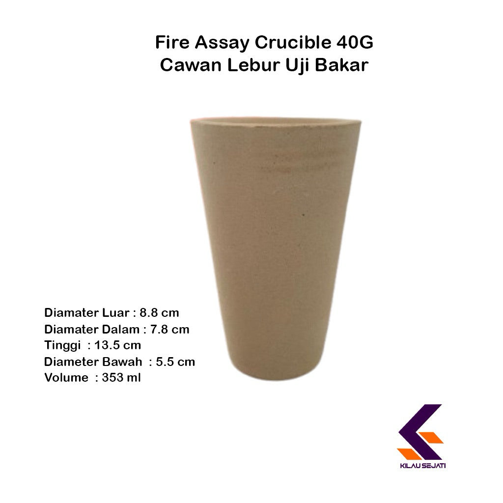 Fire Assay Crucible 40G Cawan Lebur Uji Bakar 353 ml