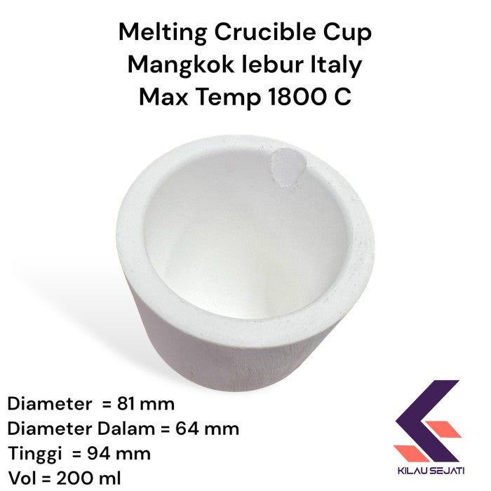 Quartz Melting Crucible Cup Lebur Italy 1 kg Silver & Gold Max 1800C