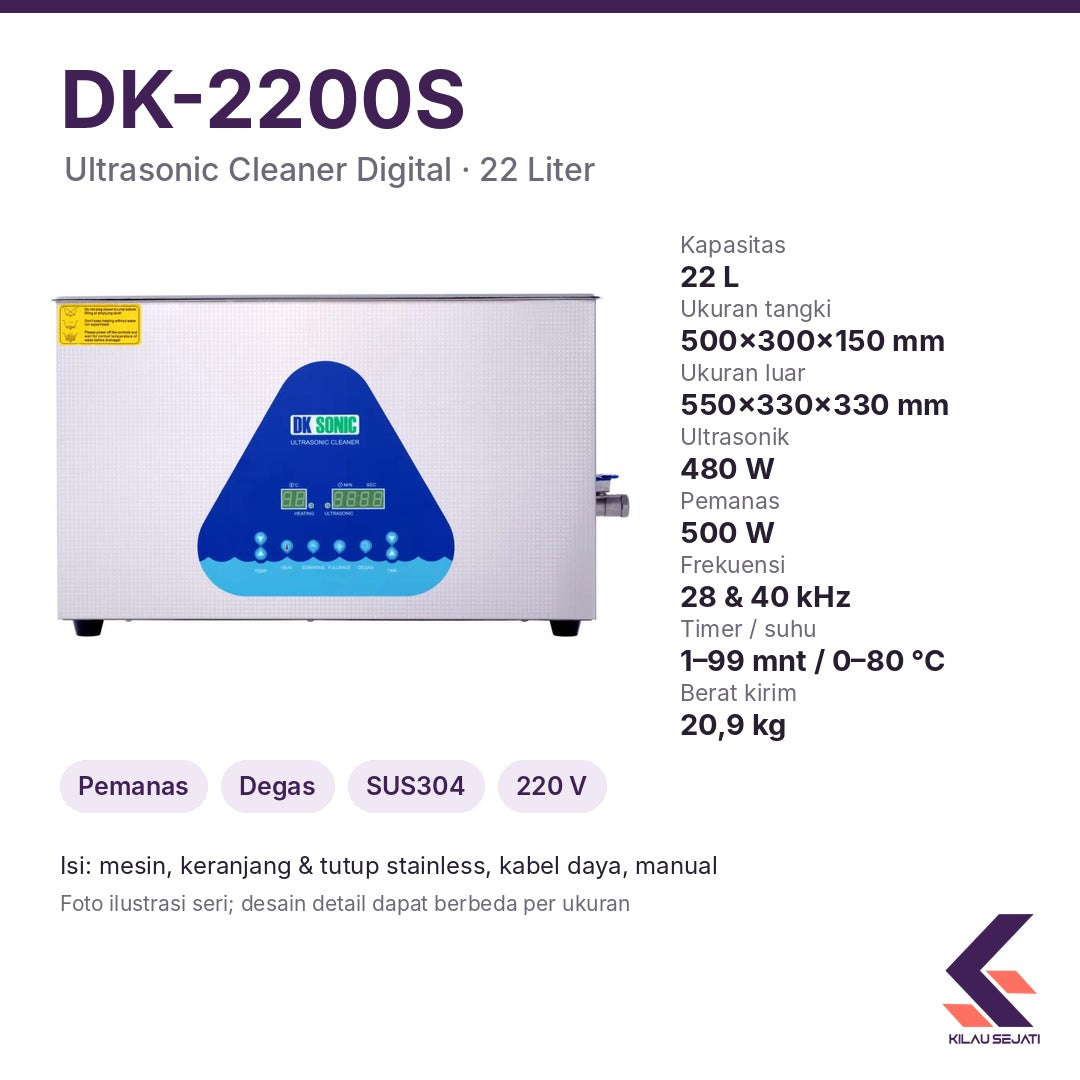 Ultrasonic Cleaner DK Sonic 22 Liter Dual Frequency + Pemanas