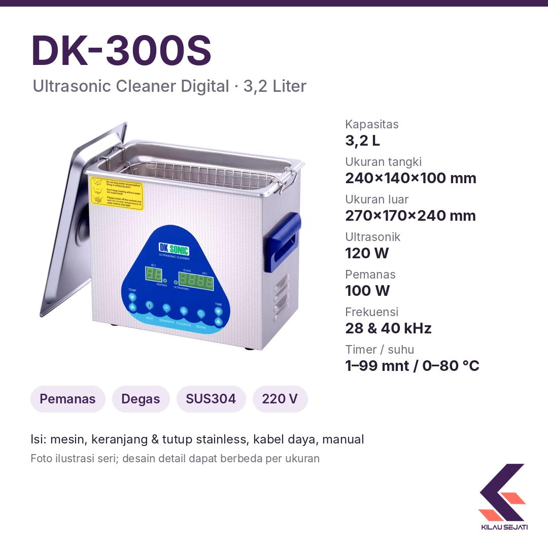 Ultrasonic Cleaner DK Sonic 3,2 Liter Dual Frequency + Pemanas