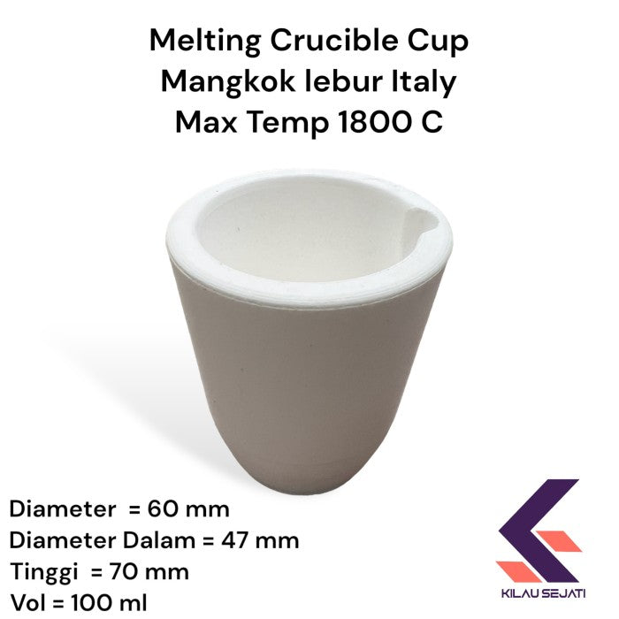 Quartz Melting Crucible Cup Lebur Italy 500 gr Silver & Gold Max 1800C