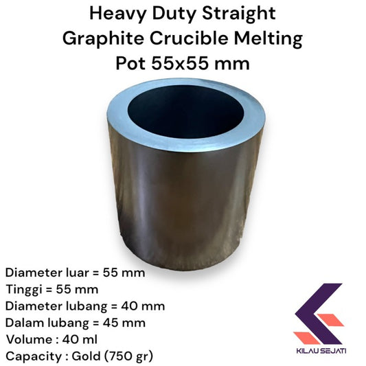 Heavy Duty Straight Graphite Crucible Melting Pot 55 x 55 mm