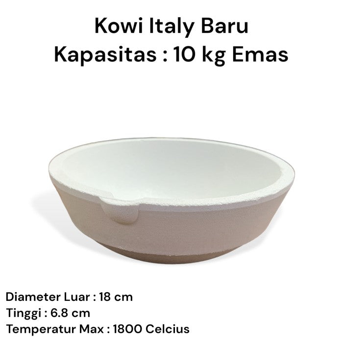 Mangkok Kowi Lebur Italy Baru Kapasitas 10 kg Emas Tahan Suhu 1800 C