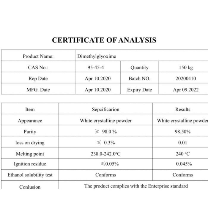 DMG DIMETHYL GLYOXIME / DIMETHYLGLYOXIME 50 gr C2H8N2O2