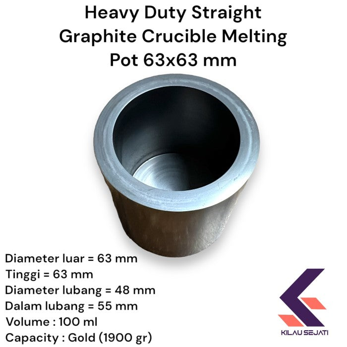 Heavy Duty Straight Graphite Crucible Melting Pot 63x63 mm