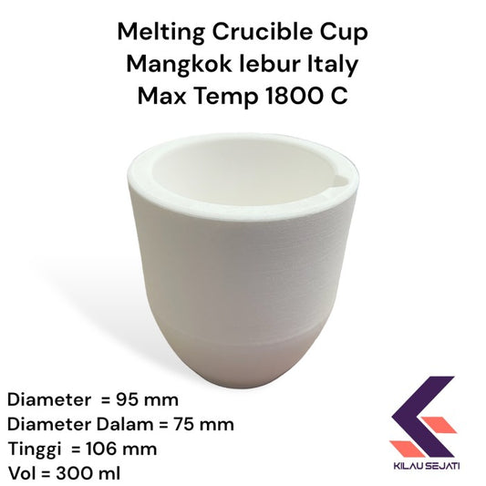 Quartz Melting Crucible Cup Lebur Italy 2 kg Silver & Gold Max 1800C