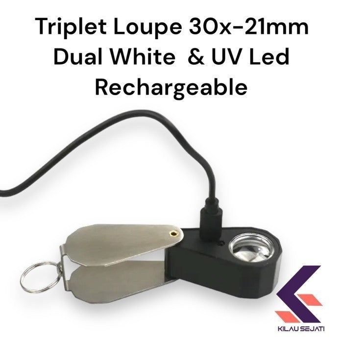 Loupe Berlian 10x 21 mm Lampu Rechargeable / Triplet Magnifier