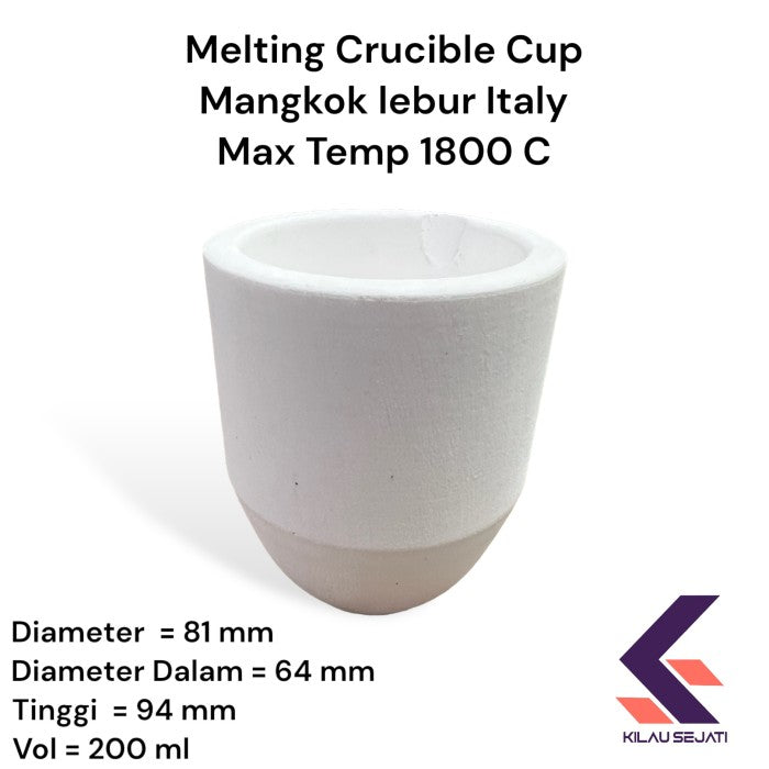 Quartz Melting Crucible Cup Lebur Italy 1 kg Silver & Gold Max 1800C