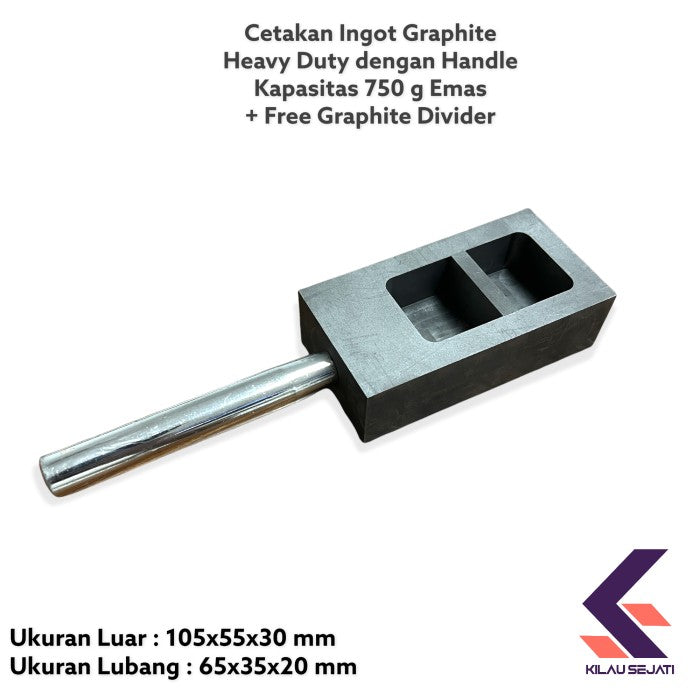 Cetakan Ingot Emas Grafit Heavy Duty 750 gr + Pembatas