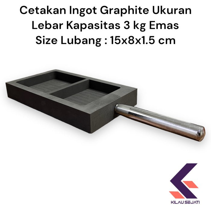 Cetakan Ingot grafit high purity dgn handle untuk 3 kg emas Size Lebar