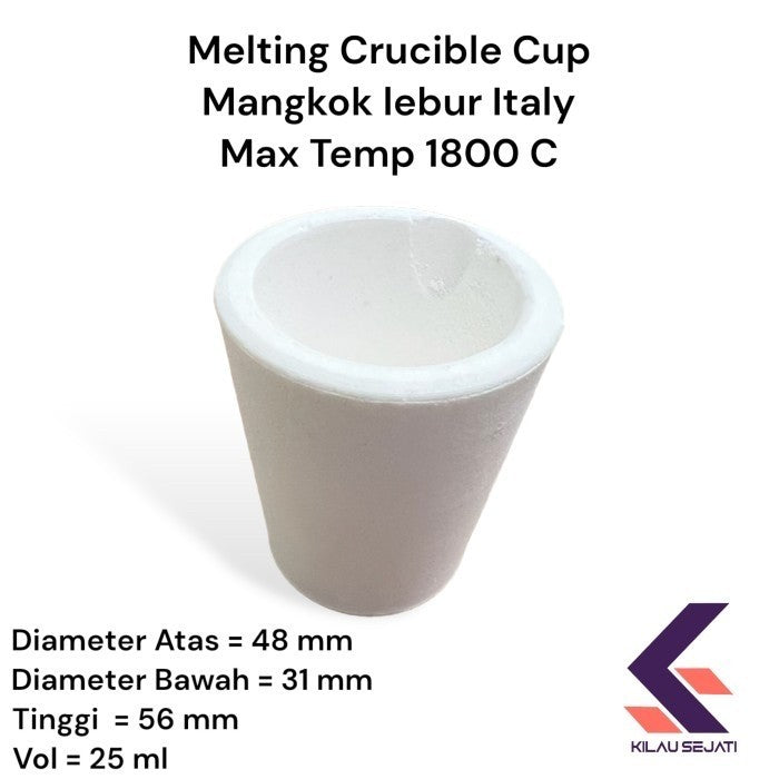 Quartz Melting Crucible Cup Lebur Italy 200 gr Silver & Gold Max 1800C