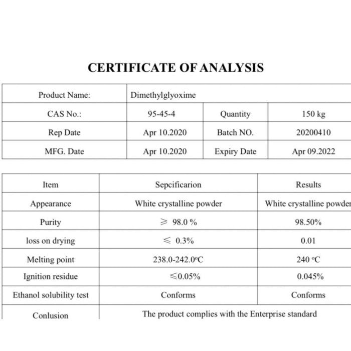 DMG Dimethylglyoxime 98% per Gram / Reagen Palladium