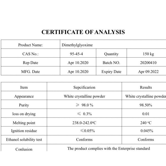 DMG Dimethylglyoxime C₄H₈N₂O₂ 25 gr