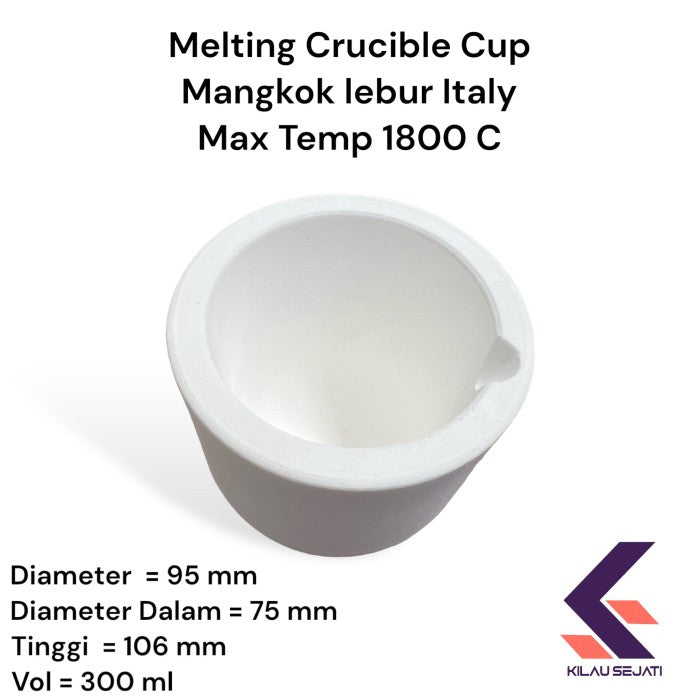 Quartz Melting Crucible Cup Lebur Italy 2 kg Silver & Gold Max 1800C