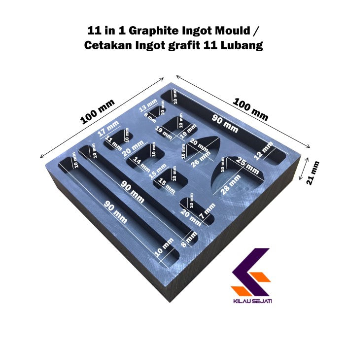 Cetakan Ingot Emas Grafit 11 Lubang High Density