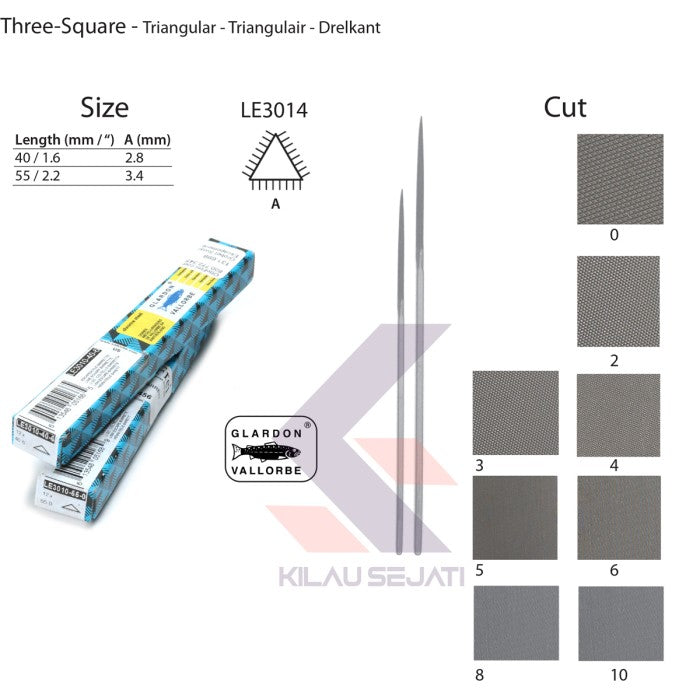 Glardon-Vallorbe Three Square Escapement Files 55 mm LE3014 Cut No. 4