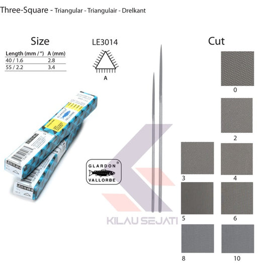 Glardon-Vallorbe Three Square Escapement Files 55 mm LE3014 Cut No. 4