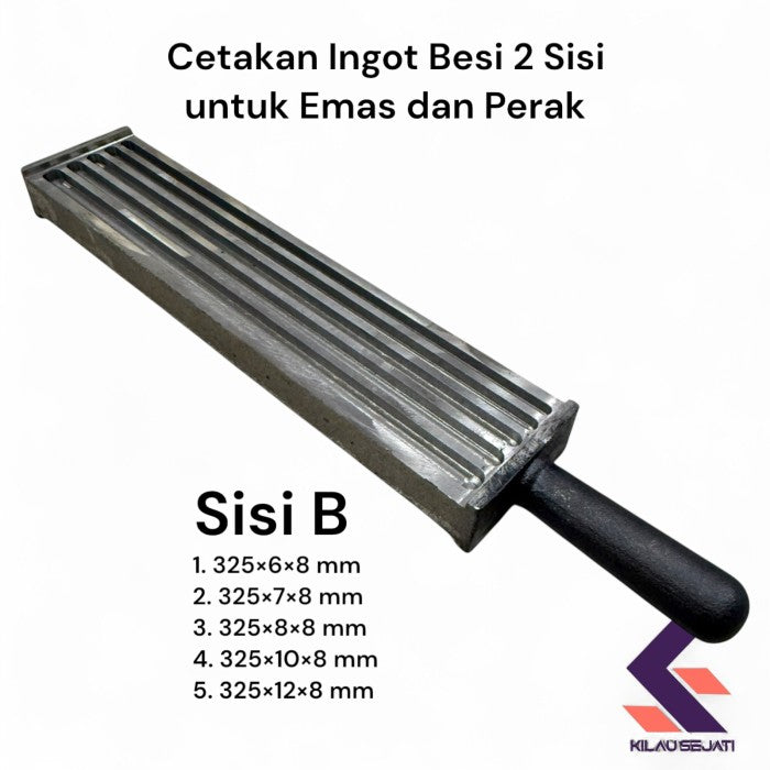 Cetakan Ingot Besi 2 Sisi untuk Emas & Perak, 8 Ukuran