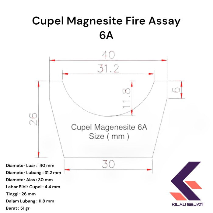 Cupel Magnesit 6A untuk Fire Assay / Uji Kadar Emas