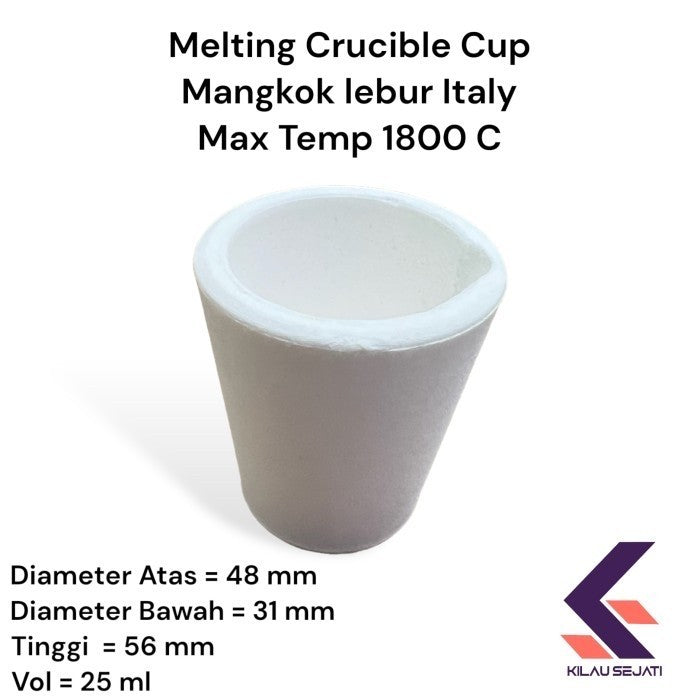 Quartz Melting Crucible Cup Lebur Italy 200 gr Silver & Gold Max 1800C