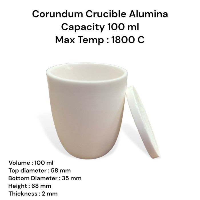 Krus Alumina 100 ml High Purity 99% / Alumina Crucible 1800°C