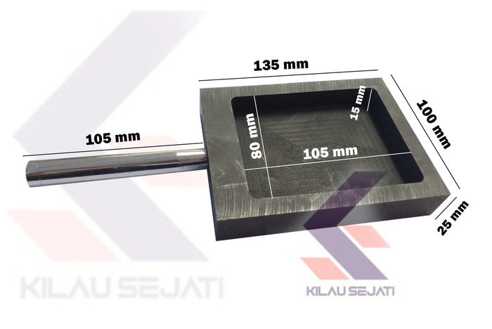 Cetakan Ingot Emas Grafit 2 kg Lebar dengan Handle & Pembatas