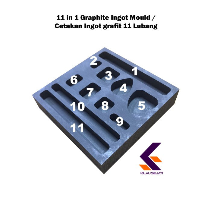 Cetakan Ingot Emas Grafit 11 Lubang High Density
