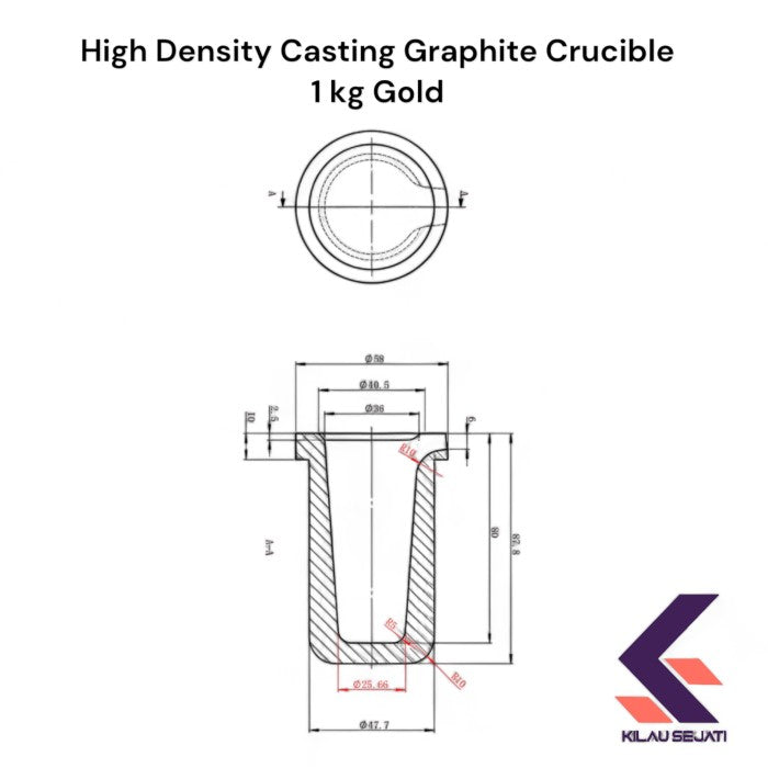 High Density Casting Graphite Crucible 1 kg Emas