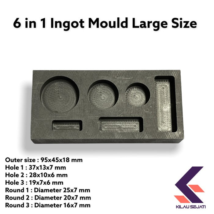 Cetakan Ingot Emas Grafit 6 in 1 Besar / High Capacity