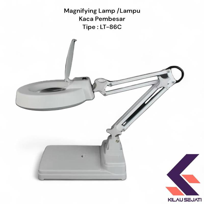 Lampu Kaca Pembesar LT-86C | Magnifying Lamp Meja 3x / 5x / 8x / 10x | Lensa 12.5 cm & Lampu LED Terang