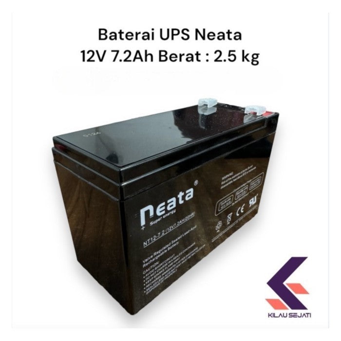 Neata Baterai UPS Kualitas Premium Heavy Duty 12V 7.2Ah berat 2.5 kg