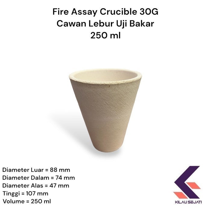 Fire Assay Crucible 30G 250 ml / Cawan Lebur Uji Emas