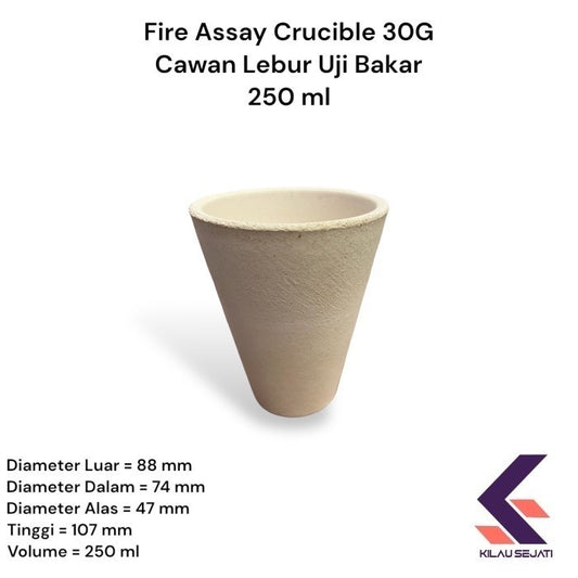 Fire Assay Crucible 30G / Cawan Lebur Uji Emas & Logam Mulia 250 ml