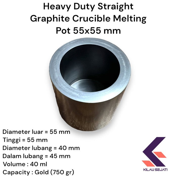 Heavy Duty Straight Graphite Crucible Melting Pot 55 x 55 mm