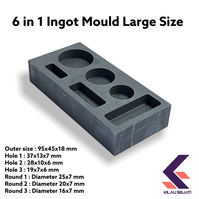 Cetakan Ingot Emas Grafit 6 in 1 Besar / High Capacity