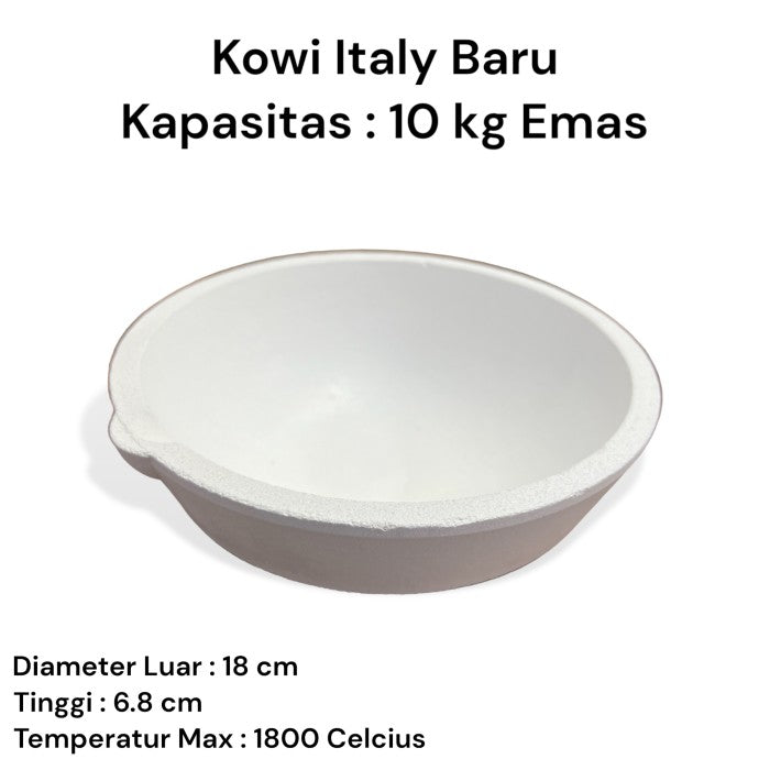 Mangkok Kowi Lebur Italy Baru Kapasitas 10 kg Emas Tahan Suhu 1800 C