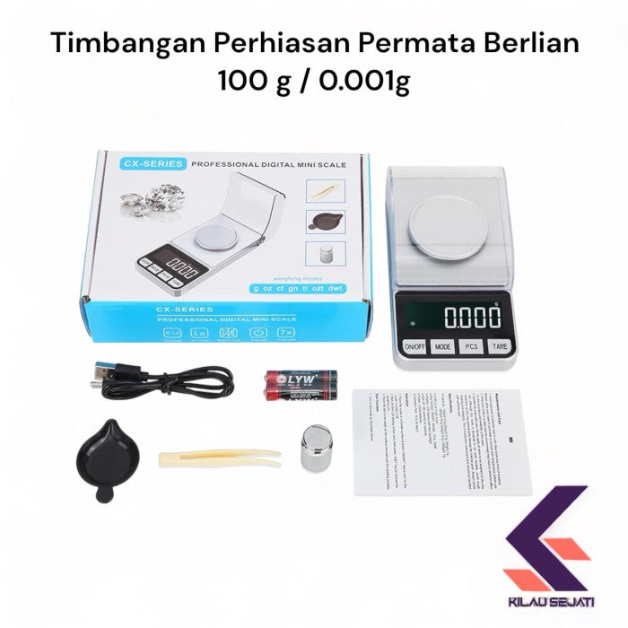 Timbangan Emas Digital Saku 100 gr x 0,001 gr + Anak Timbangan